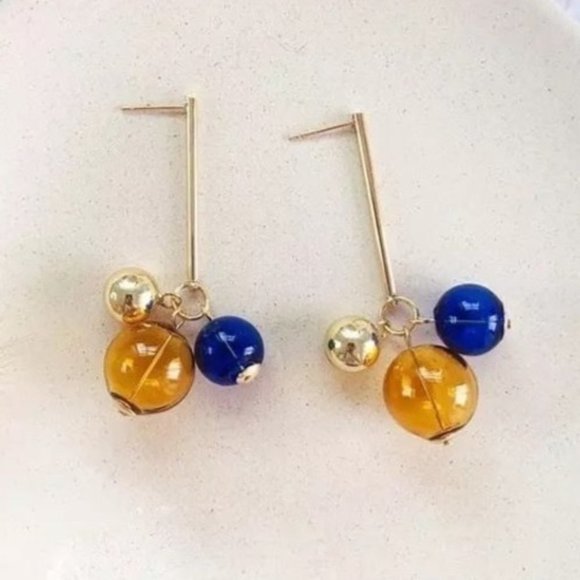 *50% OFF! Bauble sphere earrings bohemian retro glass gold hoop dangle drop Y2k - Picture 1 of 6